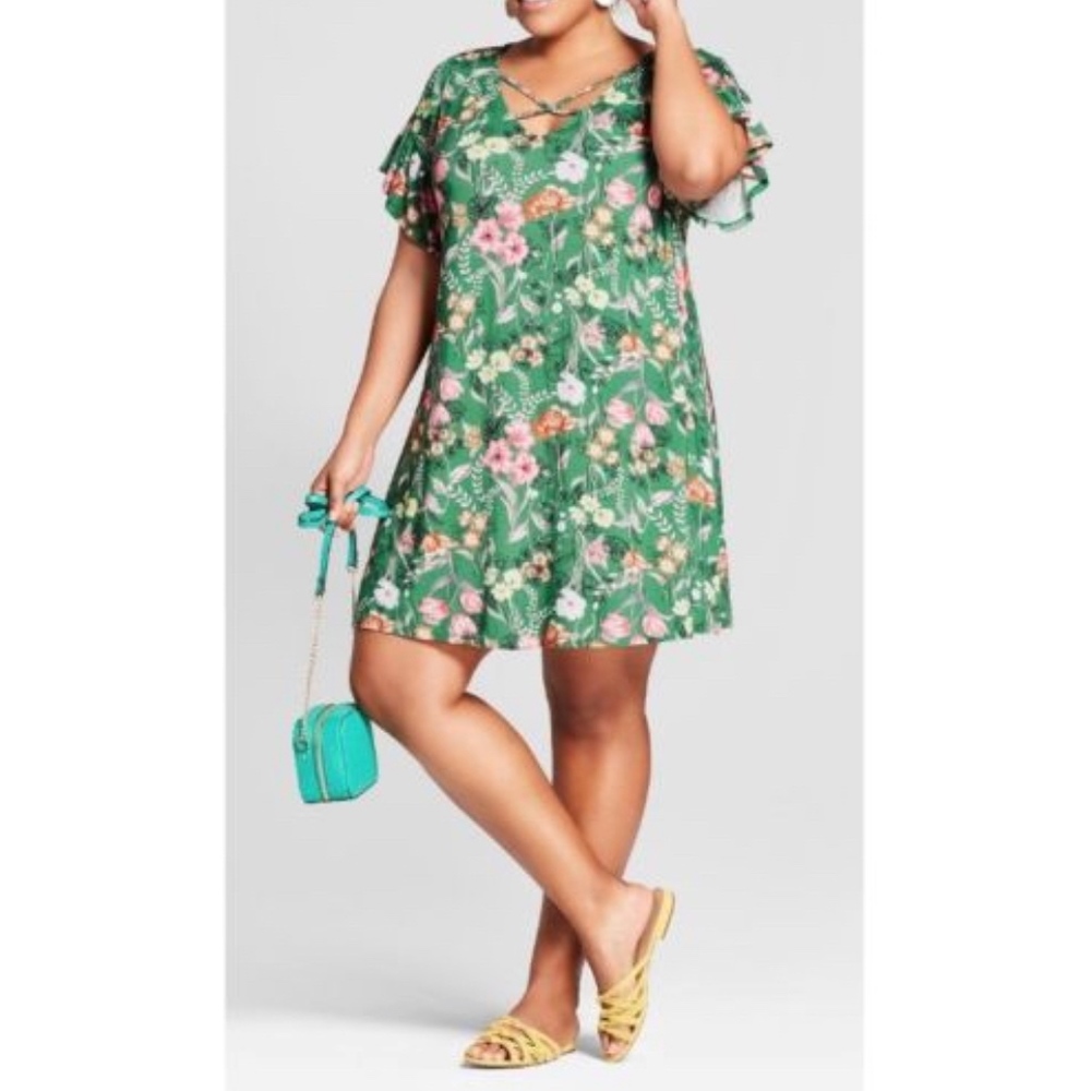 *Host Pick* Xhilaration Shift Dress Green Floral - Picture 1 of 8